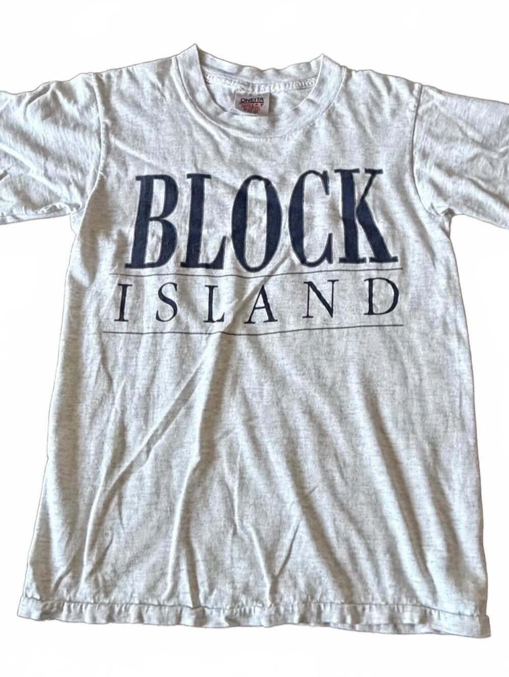Vintage Block Island T Shirt Small Gray Oneita Power T Made USA Single Stitch